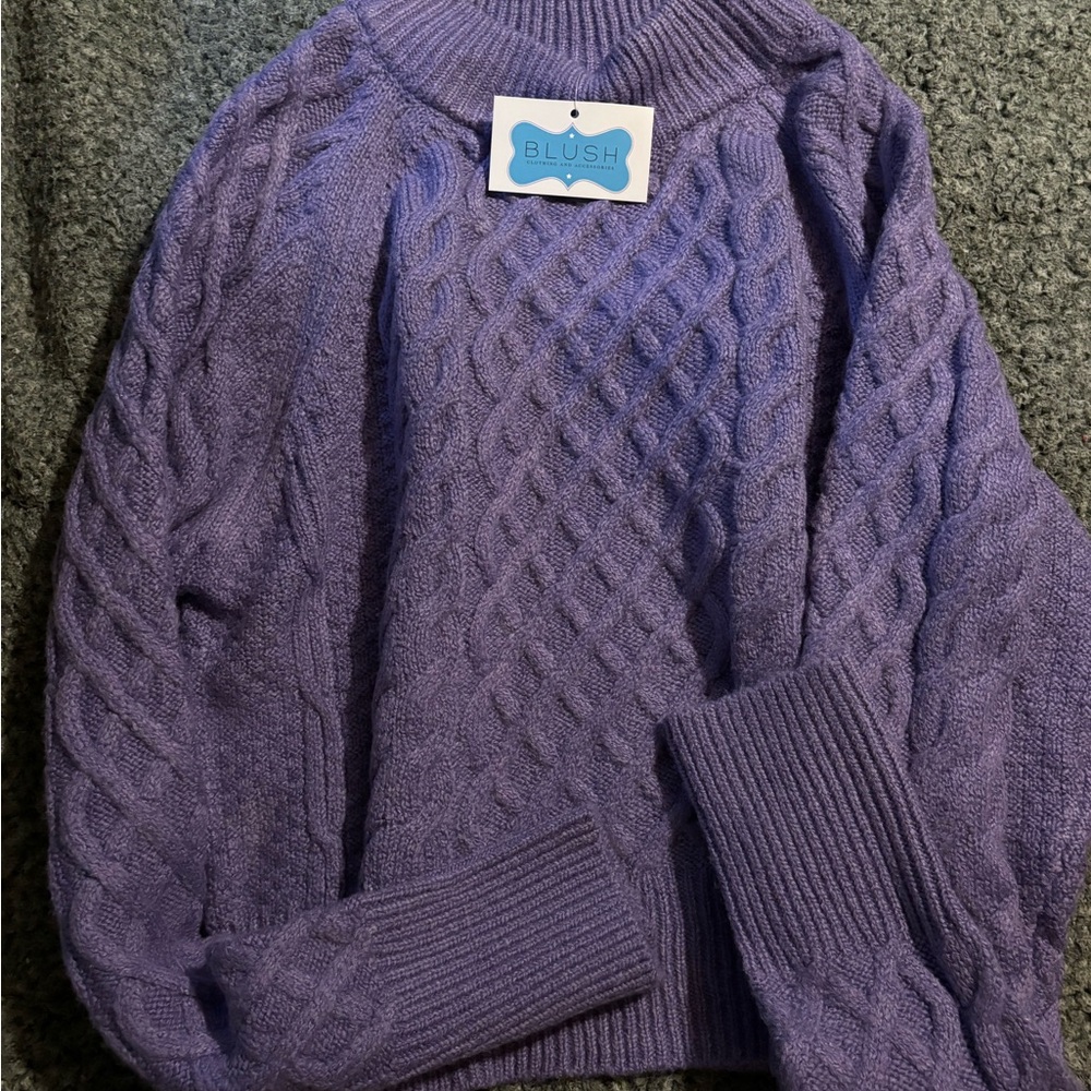 Double Zero Purple Cowl Neck Sweater Ribbed Knit